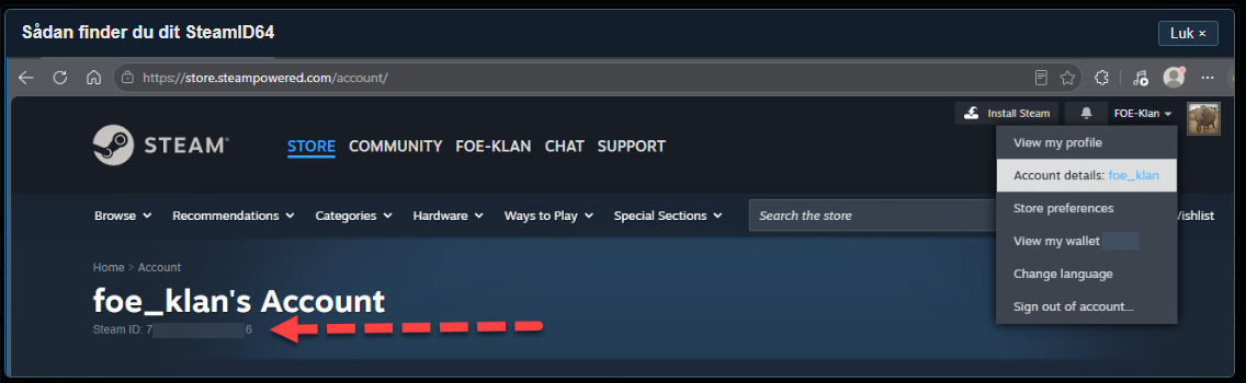 Vejledning: Sådan finder du dit SteamID64 på Steam-kontoens side